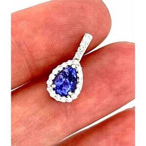 14k White Gold Diamonds And Tanzanite Pear Shape Pendant